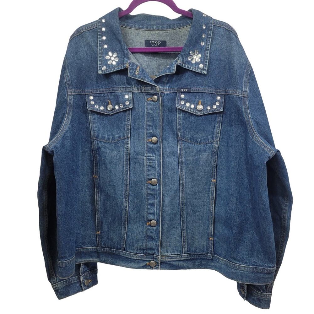 Vintage Izod‎ Rhinestone Embellished Blue Jean Jacket Size 3X